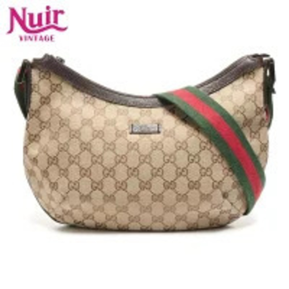 Gucci GG Canvas Half Moon Shoulder Bag Brown - Picture 1 of 13